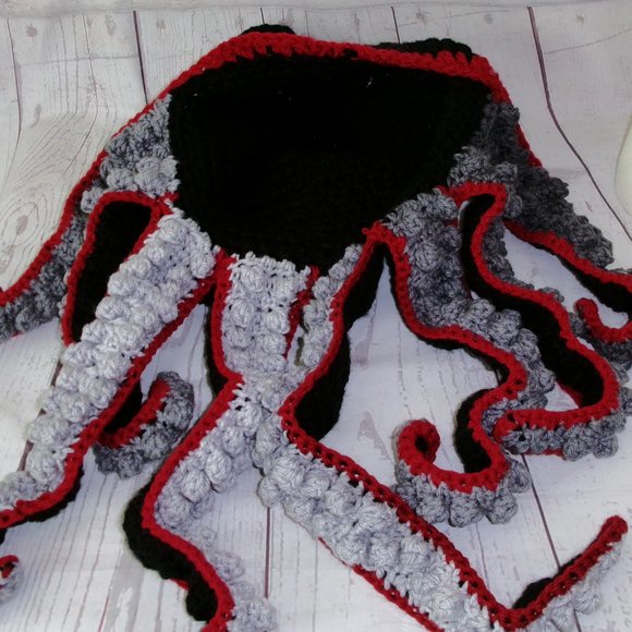 Crochet Octopus Hat Black and Grey  Adult Size main image 4